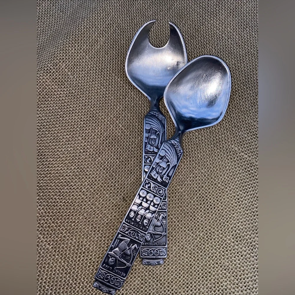 KONGE TINN Rare Vintage Salad set Norwegian pewter Salatsett - Picture 4 of 17